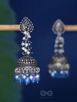 The Tinsel Swirls - Beaded Oxidised Jhumka Earrings (Blue)