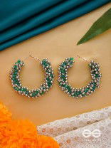 THE MISTLETOE MARVELS - BEADED HOOP EARRINGS (SILVER AND GREEN)