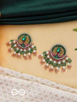 VARNANANDINI - THE COLORFUL DELIGHT - STONE, PEARLS AND BEADS EMBROIDERED EARRINGS (GREEN & PINK)