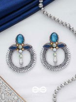 Manidhama - The Gem Abode - Stones And Beads Hand Embroidered Oxidised Earrings