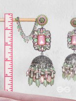 Abhivars - A Shower Of Blossom - Stone And Beads Oxidised And Hand Embroidered Jhumka Earrings