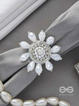 Tejovat - Glimmering White Brilliance - Stone, Beads And Glass Drops Hand Embroidered Ring (Adjustable)