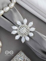 Tejovat - Glimmering White Brilliance - Stone, Beads And Glass Drops Hand Embroidered Ring (Adjustable)