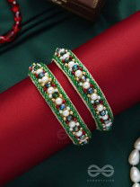 Parnaya - The Rosy Forest - Pearls, Cutdana And Beads Hand Embroidered Bangles (Set Of 2)