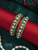 Parnaya - The Rosy Forest - Pearls, Cutdana And Beads Hand Embroidered Bangles (Set Of 2)