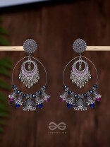  DUSKY SKYLINE ELEGANCE - STATEMENT EMBELLISHED OXIDISED JHUMKA EARRINGS