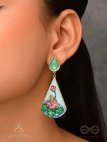 Padmalatā - Lotus Vine Hand-embroidered earrings with Cutdana, Dabka and Resham thread work 