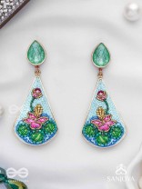 Padmalatā - Lotus Vine Hand-embroidered earrings with Cutdana, Dabka and Resham thread work 