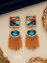 Ajyavari - The Seashore Sunshine - Resham And Stone Hand Embroidered Earrings