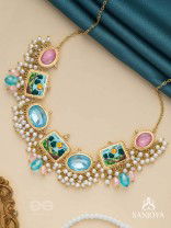 Vividhruma - Colorful Blossoms - Stones, Beads And Resham Hand Embroidered Neckpiece