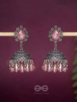 A CORAL CRUSH - EMBELLISHED OXIDISED JHUMKA EARRINGS