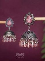 A CORAL CRUSH - EMBELLISHED OXIDISED JHUMKA EARRINGS