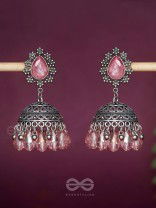 A CORAL CRUSH - EMBELLISHED OXIDISED JHUMKA EARRINGS