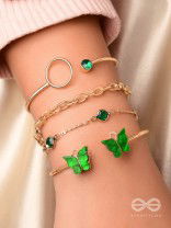 WINGS OF DELIGHT - SET OF 4 GOLDEN & GREEN BRACELETS
