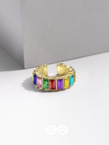 SPARKLING HALO - GOLDEN EMBELLISHED RING (MULTICOLOR)