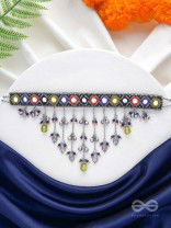 NEELHARINI - FOREST BLOOM - Mirror, Beads And Fish Charms Hand Embroidered Oxidised Neckpiece