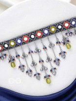 NEELHARINI - FOREST BLOOM - Mirror, Beads And Fish Charms Hand Embroidered Oxidised Neckpiece