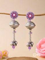 Ritudhwani - Seasonal Melodies - Resham And Beads Hand Embroidered Oxidised Earrings