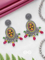 MISHRAKA - GARDEN OF PARADISE - RESHAM AND BEADS EMBROIDERED AND OXIDISED EARRINGS