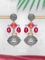 THE PINK MIRAGE - EMBELLISHED OXIDISED JHUMKA EARRINGS