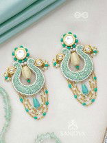 Akasesa - Jewel Of The Sky - Beads, Cutdana, Polki And Kundan Finished Hand Embroidered Earrings