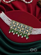 Ardrata- The Emerald Finesse- Beads, Pearl Drops, Polki And Kundan Finished Hand Embroidered Choker Neckpiece