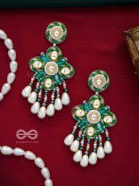 Anutva - The Royal Embrace - Pearls, Beads, Cutdana, Polki And Kundan Finished Hand Embroidered Earrings 