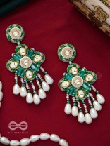 Anutva - The Royal Embrace - Pearls, Beads, Cutdana, Polki And Kundan Finished Hand Embroidered Earrings 