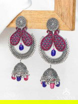 NIRVIKARA - THE DAZZLING BEAUTY - SEQUINS AND BEADS EMBROIDERED AND OXIDISED EARRINGS