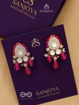 Shikhandika - Ruby Echoes - Golden Embellished Polki And Kundan Earrings