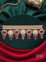 Ratula - The Crimson Majesty - Stones, Beads And Glass Drops Embroidered Necklace