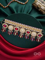 Ratula - The Crimson Majesty - Stones, Beads And Glass Drops Embroidered Necklace