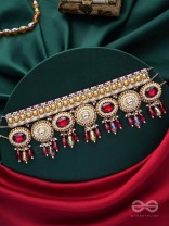 Ratula - The Crimson Majesty - Stones, Beads And Glass Drops Embroidered Necklace