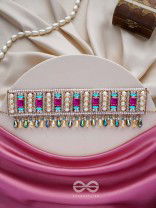 Karika - Prismatic Allure - Stones, Beads And Glass Drops Hand Embroidered Neckpiece