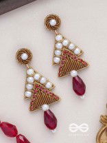 Ucchriti - The Majestic Triangles - Pearls, Dabka And Glass Drop Hand Embroidered Earrings