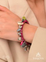 Ekarnava - The Tidal Trinkets - Charms And Shells Hand Embroidered Oxidised Bracelet