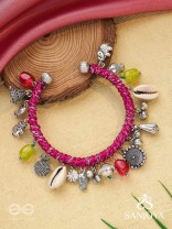 Ekarnava - The Tidal Trinkets - Charms And Shells Hand Embroidered Oxidised Bracelet