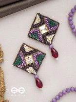 DEVATTI - THE DYNAMIC DELIGHT - STONE, GLASS DROP AND SEQUINS EMBROIDERED EARRINGS