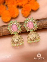 Hasyahina - The Blossoming Smile - Stone And Beads Hand Embroidered Jhumka Earrings