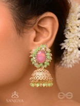 Hasyahina - The Blossoming Smile - Stone And Beads Hand Embroidered Jhumka Earrings