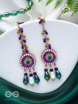 Pindalu - Majestic Plum Splendour - Beads, Sequins And Glass Drop Embroidered Earrings