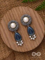 Marine Moonstone - Oxidised Pearl Jhumka Earring 