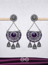 Nishithani - The Midnight Orchid - Sequins, Cutdana Oxidised And Hand Embroidered Earrings
