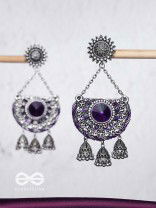 Nishithani - The Midnight Orchid - Sequins, Cutdana Oxidised And Hand Embroidered Earrings