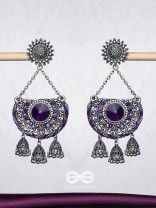 Nishithani - The Midnight Orchid - Sequins, Cutdana Oxidised And Hand Embroidered Earrings