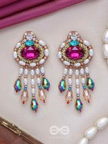 Vaajpatni- The Queen's Treasure- Stones, Pearls And Glass Drops Hand Embroidered Earrings