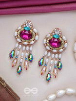 Vaajpatni- The Queen's Treasure- Stones, Pearls And Glass Drops Hand Embroidered Earrings