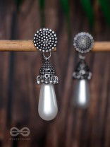THE SWAYING PEARLS - OXIDISED JHUMKA EARRINGS