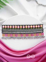 Prasidika - The Radiant Garden - Resham And Beads Hand Embroidered Oxidised Choker Neckpiece