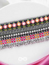 Prasidika - The Radiant Garden - Resham And Beads Hand Embroidered Oxidised Choker Neckpiece